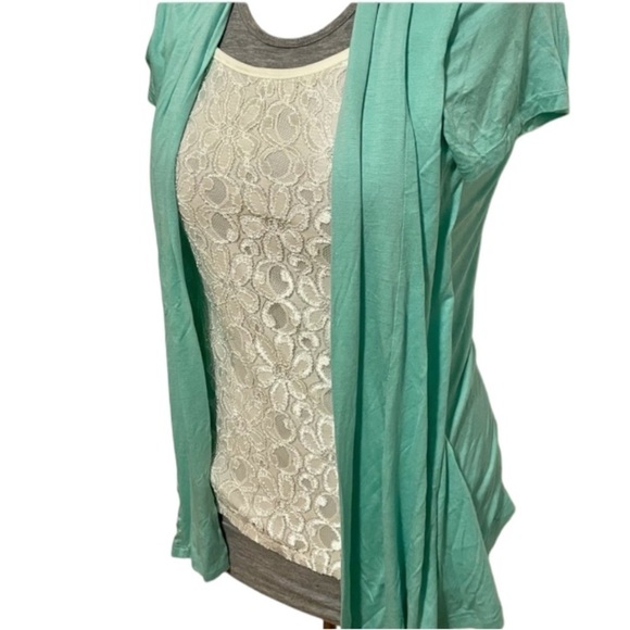 Mint Green Top With White lace Tank Size Small NEW - Picture 2 of 8